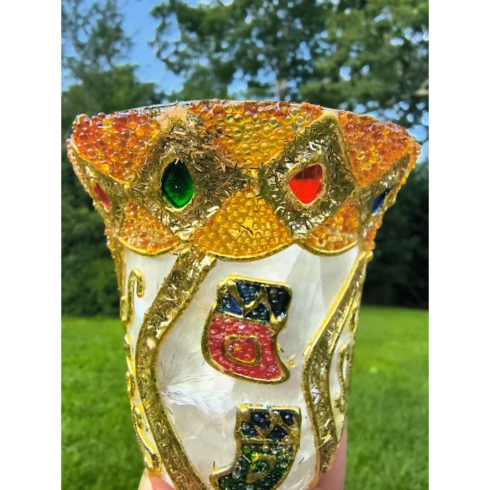 Christmas Stocking Votive Candle Holder with Gold Wire Stand Jewel Accents